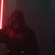 vader with his saber lit